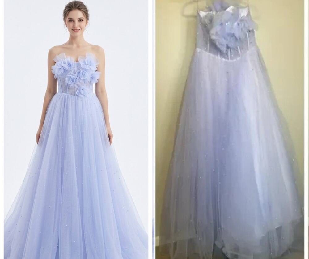Sky Blue Dress with Sequin Appliques